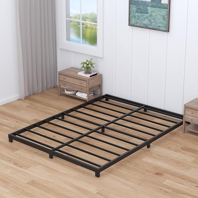 4 Inch Bed Frame King Size Low Profile, King Bed Frame No Box Spring Needed, Heavy Duty Metal, Easy Assembly, Black