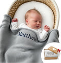 Personalized Baby Blanket - 100% GOTS Certified Organic Cotton - Custom Baby Blanket for Boys and Girls - Embroidered Swaddle, 40x30, Baby Name Blankets (Harbor Mist)