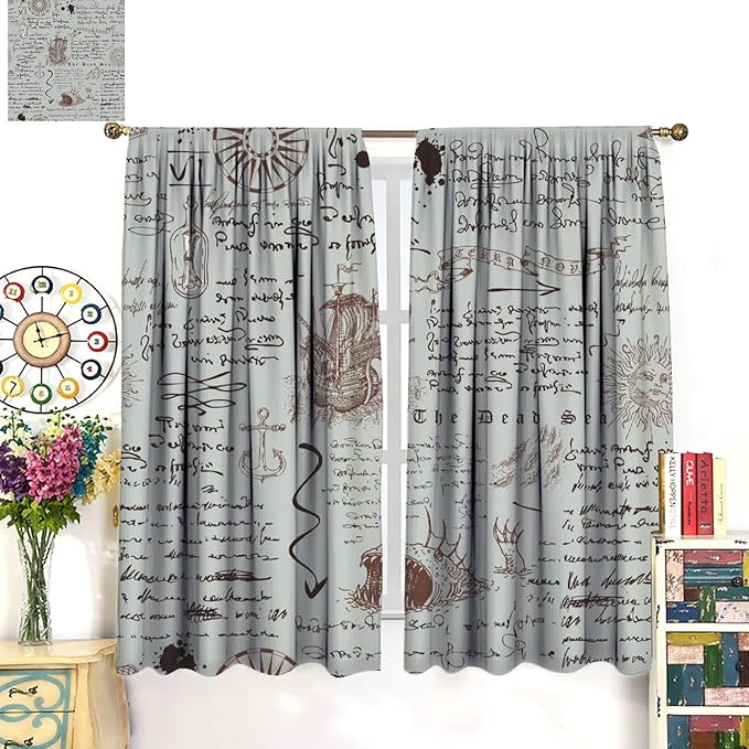 Nautical Theme Window Draperies, Pirate Sailboat Curtains for Bedroom & Living Room, Ocean Window Treatment - Starfish Print, 42x45 Inches, 2 Panels