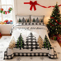 Merry Christmas Kids Comforter Set Full Size,Leopard Plaids Pines Trees Bedding,Girls Boys Adults Bedroom/Xmas Cabin Decor,Geometric Grids Retro Down Comforter,Rustic Duvet Insert,2 Pillowcases