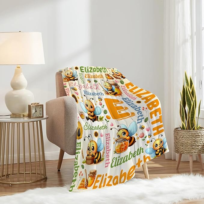 Personalized Custom Honeybee Preschool Blanket Gifts for Baby Toddler Kids Boys Girls - Customized Honeybee Super Soft Lightweight Flannel Sheets Decor for Crib Nap Couch - 40"x50" for Kids/Children