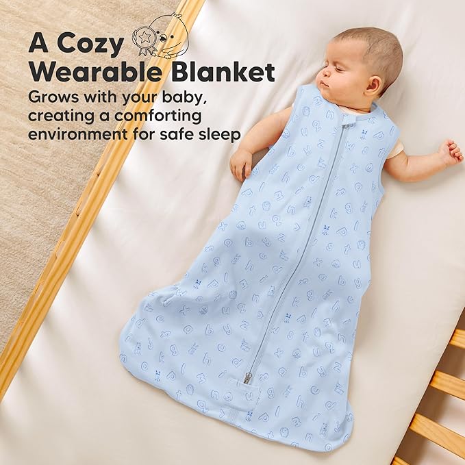 2-Pack Baby Sleep Sacks, Zipper Wearable Blanket - 0.5TOG Organic Cotton, Lightweight, Soft Cozy Infant Sleeping Sack 3-6 months,Easy to Wear Small Newborn Transition Swaddles Sleepsacks(ABC Land Sky)
