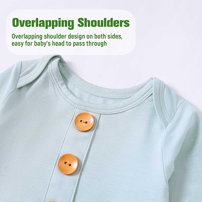OPAWO Knotted Gown Baby Newborn Sleepers Baby Boy Coming Home Outfit, Bamboo Viscose Baby Gowns with Mitten Cuffs and Hat Set