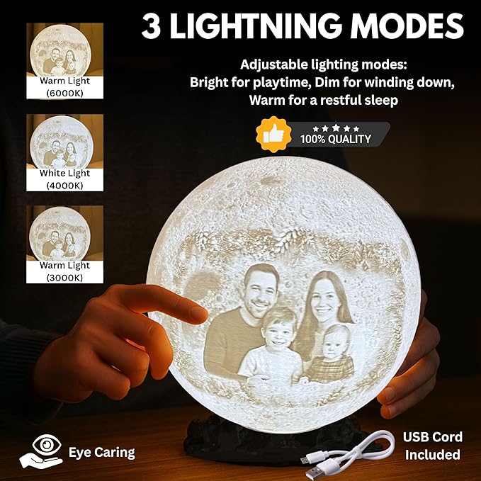 Personalized Christmas Moon Lamp with Custom Photo & Text – Moon Light for Holidays, Christmas Decor, Stocking Stuffers & Family Keepsakes | Christmas Gift for Family, Couples, Kids & Friends