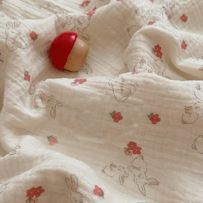 BuLuTu Chic Shabby Vintage Floral Duvet Cover Twin for Kids Girls Boys 100% Cotton Muslin Ruffled Quilt Cover Twin, 68"x86", Flower Rabbit Print, Soft Breathable, Zipper Closure, No Pillowcase