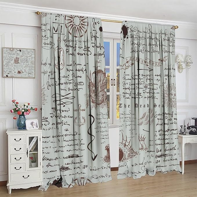 Nautical Theme Window Draperies, Pirate Sailboat Curtains for Bedroom & Living Room, Ocean Window Treatment - Starfish Print, 2 Panel Set, 84x84 Inches