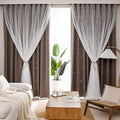 Kinryb Kids Blackout Curtains for Bedroom/Living Room/Classroom, Sheer Overlay 2 Free Tiebacks, Double Layer Curtains with Star Cutout for Kids Room(Each Piece W 70 x L 84 Inches 2 Pcs Coffe)