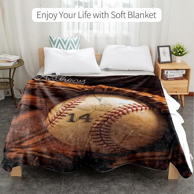 Custom Baby Soft Blanket: Personalized Bedding for Kids Softball Ball Throw Blankets - Perfect Newborn Gift Infant Swaddling Blanket with Name 50x60inch