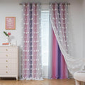 MYSKY HOME Pink Purple Curtains for Bedroom 72 Inch Long Nursery Curtains Pom Pom White Sheer Curtains for Girls Room Double Layer Toddler Dining Room Grommet Room Darkening Window Panels W52 X L72