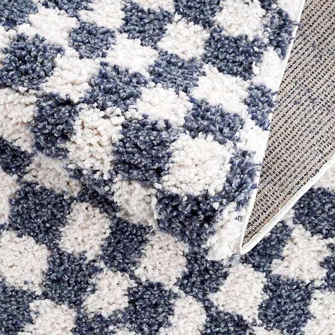 Hauteloom Kieu Living Room, Bedroom Area Rug - Contemporary - Plush Pile - White, Blue - 18" x 18" Sample