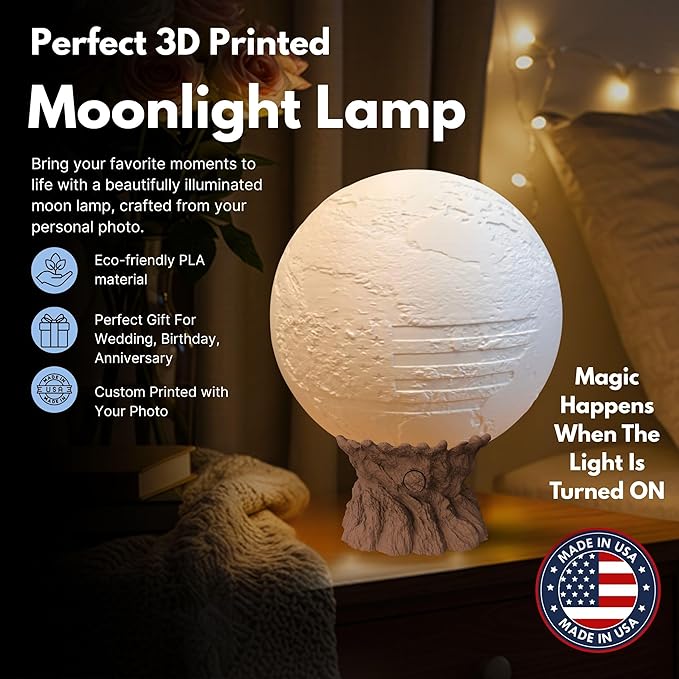 Personalized US Army Moon Lamp with Custom Text & Photo – Military Night Light for Soldiers, Veterans, Deployment Homecoming & Army Families | Army Decor, Military Retirement Gift