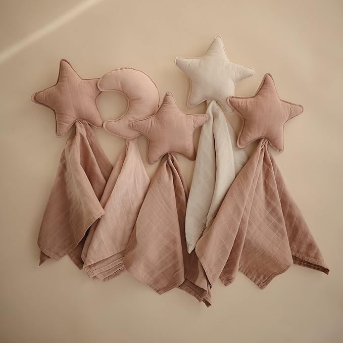 mushie Moon Security Blanket | Baby Lovey | 100% Organic Muslin Cotton (Blush)