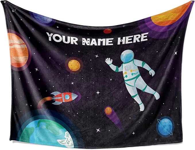 Personalized Astronaut Blanket for Kids | Cozy Space Themed Throw Blanket | Custom Baby Blanket | Soft Warm Blanket | Kids Birthday | Blanket for Boys and Girls (Space V3, Fleece - 30x40)