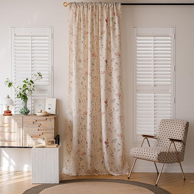 ENJOYBRIDAL Floral 96 Inch Curtains for Bedroom Living Room Drapes Boho 2 Panel Sets Light Filtering Long Window Curtain Panels Patterned Rustic Farmhouse Rod Pocket Semi Sheer Window Treatments