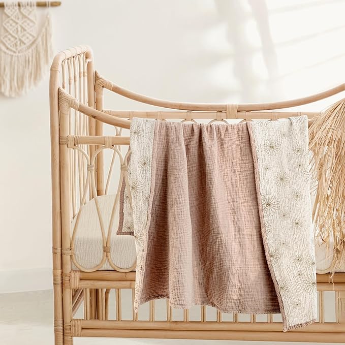 lulumoon Muslin Quilt Blanket, Crib Blanket for Baby and Toddler,47x47 Inches(Sand Daisy)
