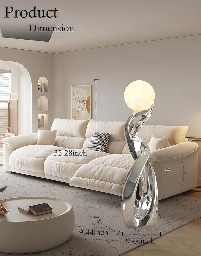 Bofea-Modern Floor Lamps for Living Room,Funky Lamp,Modern Silver Floor Lamp with 3D Moon Lamp,4 Different Light Colors Led Standing Lamps for Living Room Bed Room Office
