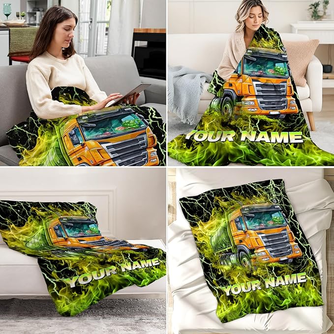 Boys Blanket Gifts Custom Garbage Truck Blankets for Toddler, Kids - Warm Lightweight Flannel Throws Stuff for Couch, Sofa & Living Room
