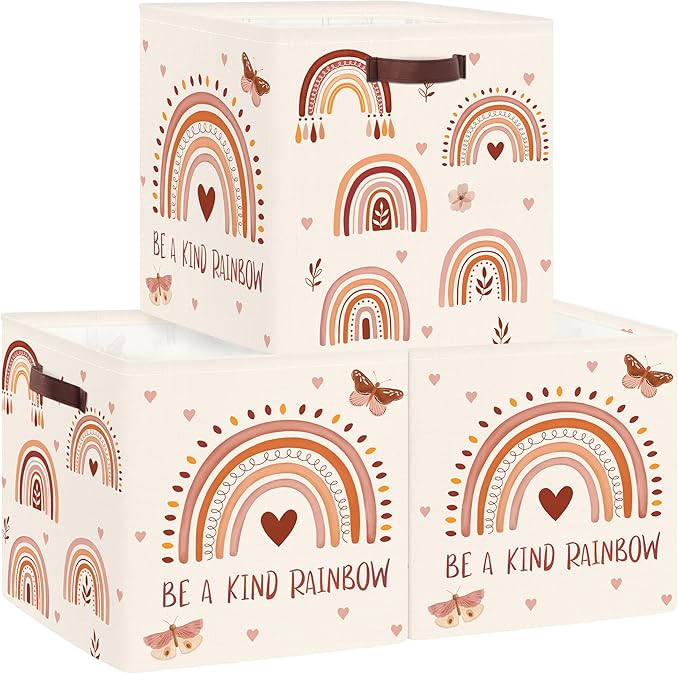 Clastyle Rainbow Kids Storage Cube Organizer Set Boho Closet Clothes Cube Storage Bin Nursery Toddler Toy Box Chest Boys Girls Book Shelf Basket,Butterfly,11.8x11.8x11.8 in