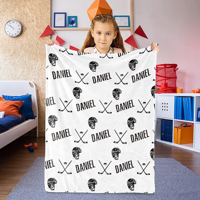 Custom Hockey Baby Name Blanket: Personalized Baby Essentials for Boys and Girls - Birthday Gift for Hockeys Lovers - Soft Fluffy Warm Skin Blankets 30x40inch