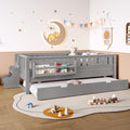 Bellemave Twin Bed with Trundle Twin and Stairs, Twin Size Platform Bed Frame with Fence and Bookshelf, Easy Assemble Beds for Kids, Girls, Boys, Gray