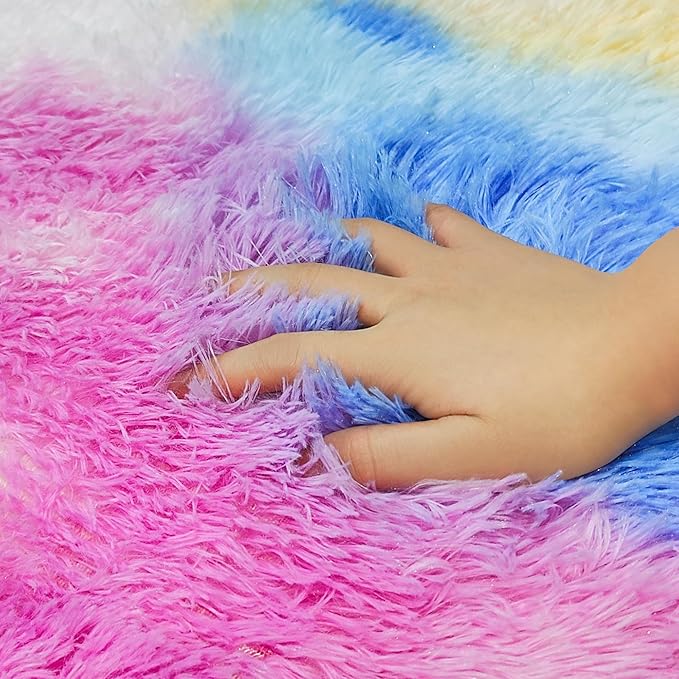 Small Round Rug for Bedroom,2' Pink Rainbow Circle Area Rugs Colorful Carpet Fuzzy for Indoor Floor Carpet for Kids Girls and Boys, Nursery Rooms, Home Decor Aesthetic