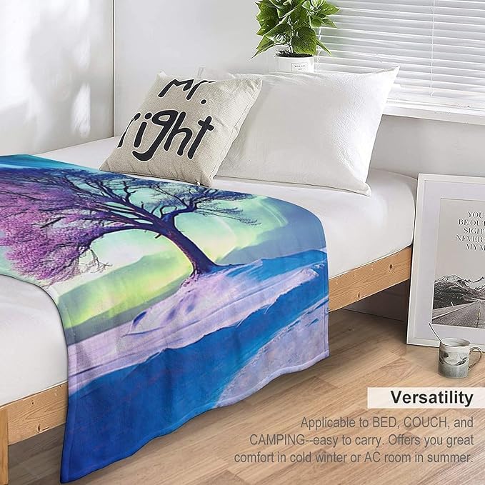 Tree of Life Blanket Arctic Tree Gifts for Girls Boys Woman Kids Aurora Borealis Lover Throw Blankets Soft Blanket Warm Fleece Flannel Plush Blankets for Bed Sofa Couch 60"x80"