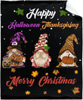 Thuswarm Happy Halloween Thanksgiving Christmas Flannel Throw Blanket Soft Warm Gnomes Print Blankets for Bed Couch Sofa Room Decoration Gifts 120”×90” Extra Large for Family