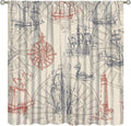 Abstract Nautical Curtain Set, 2 Panels, 42"W x 54"L, Yellow Polyester, Rod Pocket, Contemporary Ocean Theme, Bathroom, Indoor