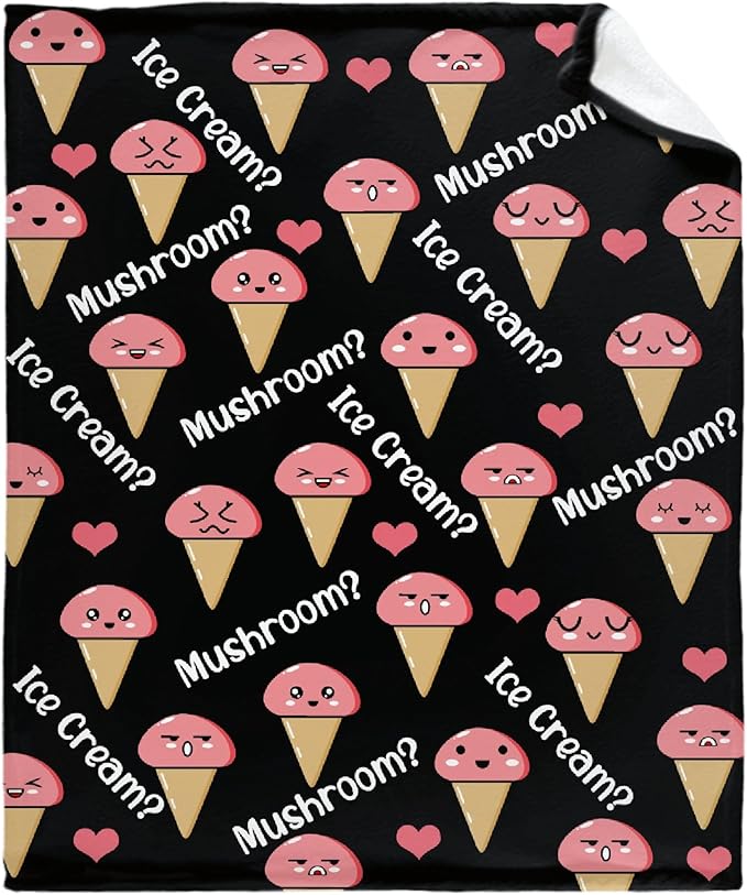 Thuswarm Mushroom Or Ice Cream Flannel Throw Blanket Warm Cozy Soft Funny Print Blankets for Bed Couch Sofa Room Decoration Gifts 50"×40" Small for Kid