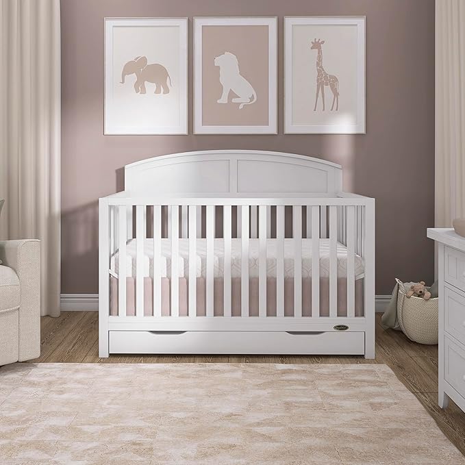 Dream On Me Storybrooke 5-in-1 Convertible Full-Size Crib with Under Drawer, Pebble Grey, GreenGuard Gold & JPMA, Convert to Toddler, Day & Full-Size Bed, 3 Mattress Heights, Sustainable Pinewood