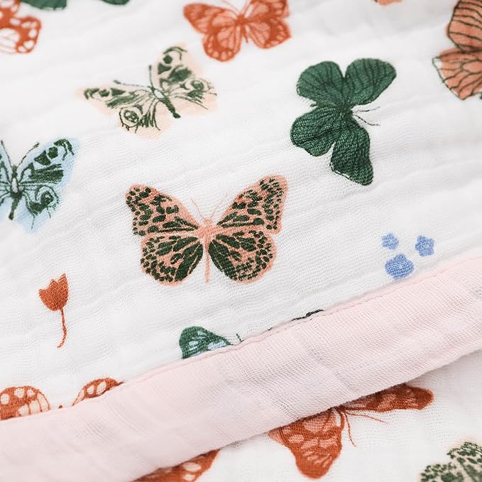 Little Unicorn Newborn Receiving Quilt | Ultra- Soft, Multi-Layered Muslin Fabric | Gift for Newborns & on-The-go (Butterflies)