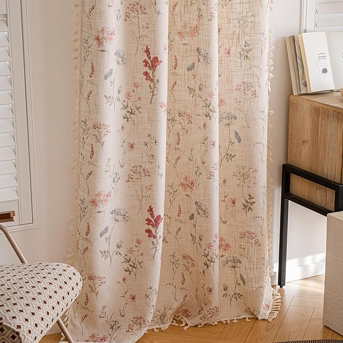 ENJOYBRIDAL Floral 96 Inch Curtains for Bedroom Living Room Drapes Boho 2 Panel Sets Light Filtering Long Window Curtain Panels Patterned Rustic Farmhouse Rod Pocket Semi Sheer Window Treatments