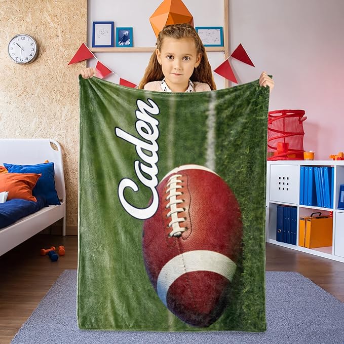 Personalized Baby Balll Soft Blanket: Custom Kids Football Design Blanket with Name and Number - Bedding Gifts for Infants Toddlers Adults 60x80inch