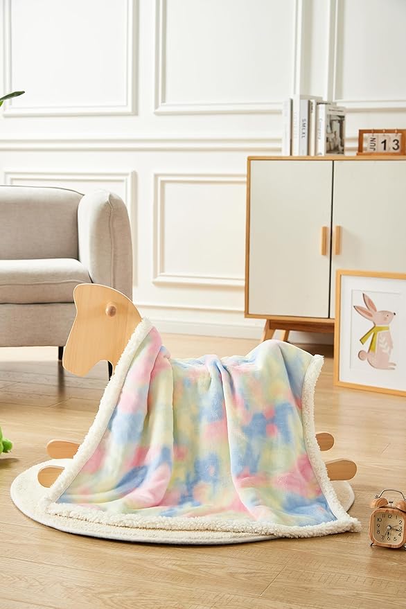 Flannel Baby Blanket Reversible Super Soft Blankets for Boys Girls Infant Newborn Sherpa Receiving Blankets for Crib Stroller Pink Tie Dye 30" x 40"