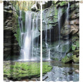 Forest Waterfall Blackout Windows Curtains, Rocky Waterfall to Pond Running Off Scenic Nature Themed Picture Print Curtains, for Living Room Bedroom 42x45in 2 Panels