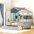 Modern Full Size House Bed with Roof and Window, Wooden Daybed Frame with Shelves and 2 Drawers,Bedroom Furniture for Girls & Boys (Gray+2 Drawers*)