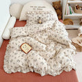 BuLuTu Muslin Floral Duvet Cover for Toddler Girls, Chic Shabby Aesthetic Kids Duvet Covers with Ruffles, All Seasons Gauze Cotton Toddler Bed Comforter Cover with Zipper, 47"x59", No Pillowcases