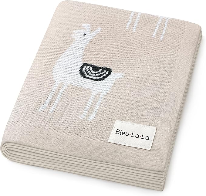 Unisex Cozy Receiving Swaddle Cuddle Stroller Crib Stroller 100% Fine Loomed Cotton Blanket - Quilt Blanket for Newborns, Infants Toddler, Boys and Girls (Llama - Cream)