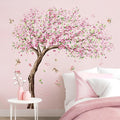 Tanlaby Large Cherry Blossom Tree Wall Decals Pink Peach Flower Tree Wall Stickers with Birds Peel and Stick Spring Wall Art Decor for Girls Kids Bedroom Nursery Living Room TV Decor