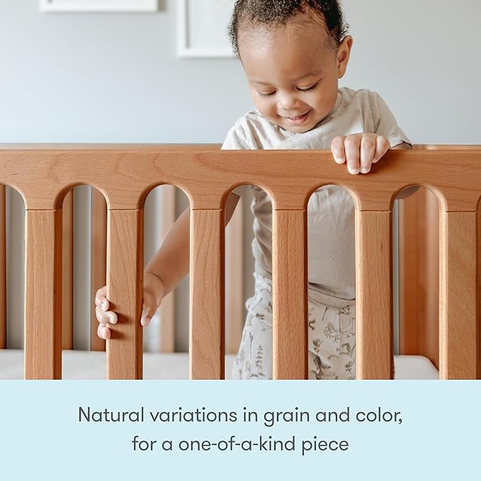 Newton Baby Galileo Standard Crib, Solid Beech Wood in Chestnut Color, 3-in-1 Convertible Crib with Toddler Bed Conversion Kit, Baby-Safe Finish