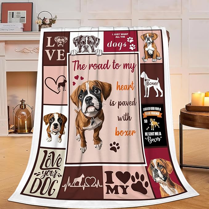 Boxer Blanket Cute Puppy Decor Throw Blanket Super Soft Flannel Lightweight Fluffy Plush Cozy Fuzzy Fleece Blanket Gifts for Dog Lover Girl Boys Woman Man Kids Adults for Bed Sofa Couch 40"X50"