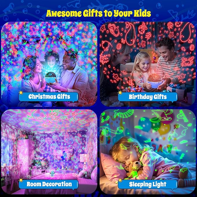 Night Light Projector,Night Light for Kids Room with Remote and Timer,360° Rotation,3 Projection Films,18 Light Modes,8 Lullaby Songs,Kids Night Lamp, Birthday Christmas Gifts for Boys Girls (Blue)