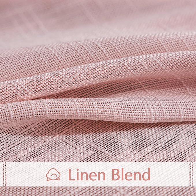 FMFUNCTEX Linen Semi Sheer Pink Curtains for Bedroom Living Room, Blush Pink Curtain Panels 63 Inch Length Sheer Linen Textured Window Drapes Farmhouse Light Filtering 2 Panels Rod Pocket