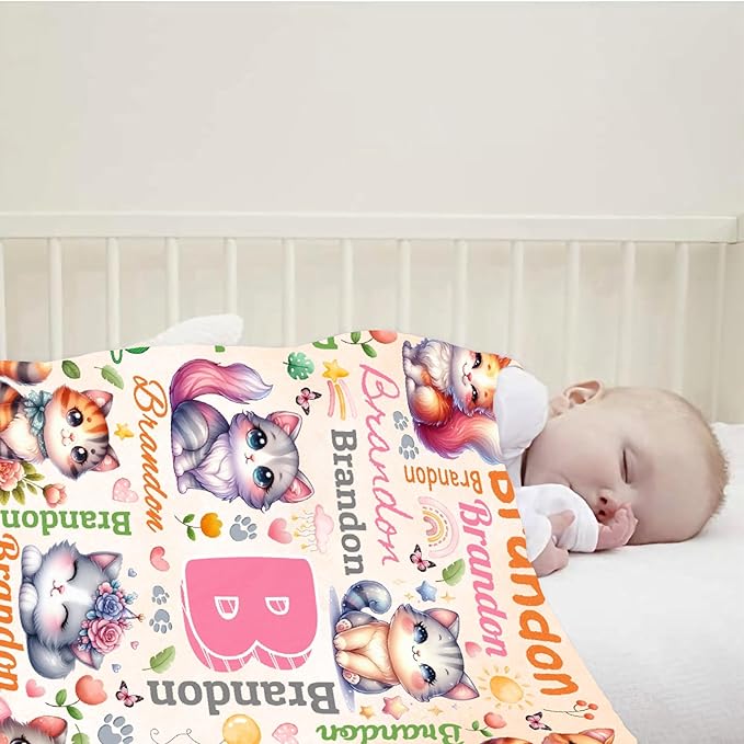 Personalized Custom Cat Preschool Blanket Gifts for Baby Toddler Kids Boys Girls - Customized Cat Super Soft Lightweight Flannel Sheets Decor for Crib Nap Couch - 30"x40" for Baby/Pets