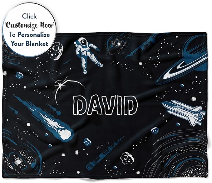 Personalized Space Blanket for Kids | Rocket Ship Sleeping Throw Blanket | Custom Kids Blanket | Soft Warm Blanket | Travel Blanket | Baby Blanket for Boys and Girls (Space V4, Fleece - 30x40)