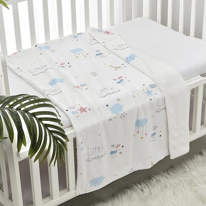 CREVENT 2Pcs 30''X40'' Cute Cozy Fluffy Warm Baby Blankets for Infants Toddlers' Bedding Crib Cot Stroller - Grey Cloud + Dream