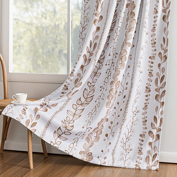 MEETSKY Blackout Curtains 63 Inches Long Leaves Patterned Farmhouse Thermal Insulated Privacy Protection Drapes with Rod Pocket Back Tab for Bedroom Living Room, 2 Panels, 50" Wide, Khaki