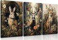 3pcs Vintage Forest Animal Canvas Wall Art Wild Animal Deer Rabbit Fox Paintings Pictures Dark Academia Wall Decor Gothic Botanical Posters Print Artwork for Living Room Office Decor 16x24in