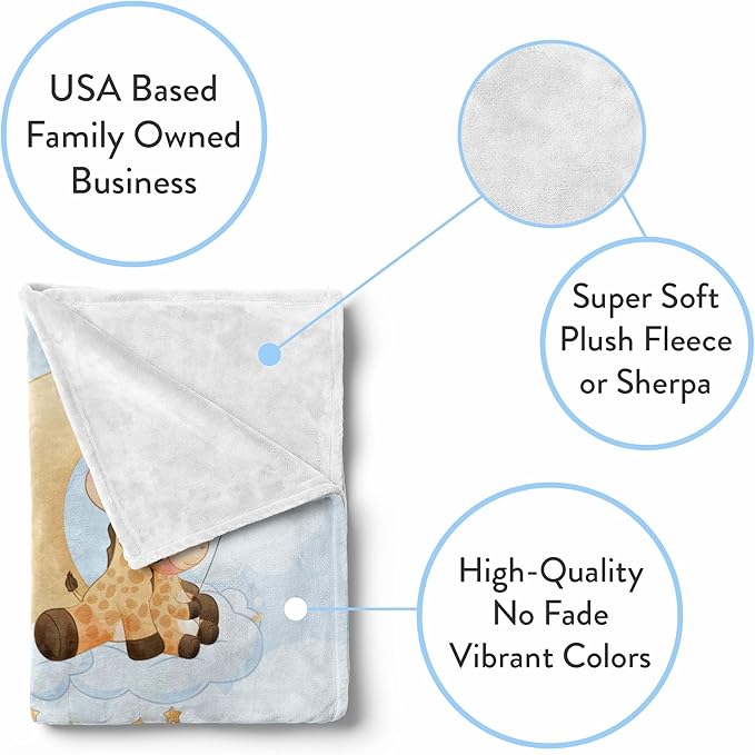 Personalized Baby Blankets with Name | Custom Giraffe Blanket for Baby Boys and Baby Girls | Unisex Warm Soft Fleece Swaddle Blanket Minky | (Giraffe, Fleece 30"x40")