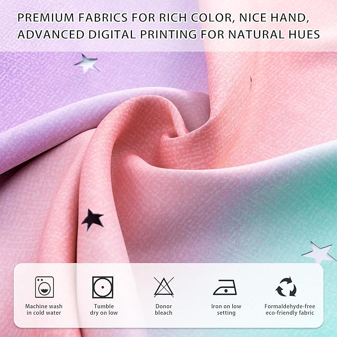 XiDi Girls Blackout Curtains 102 Inches Long for Bedroom, Room Darkening Grommet Window Ombre Curtains 2 Panel Sets, Kids Unicorn Princess Theme Decor Colorful Rainbow Design Pink Purple Green 52x102